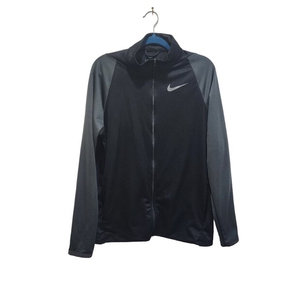 Nike Men's Dri Fit Black Gray Full Zip Track Jacket Shirt Size M 2 Pockets - Picture 2 of 12